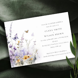 Convite Lilac Casal de Jardim de Borboleta de Flor Selvage