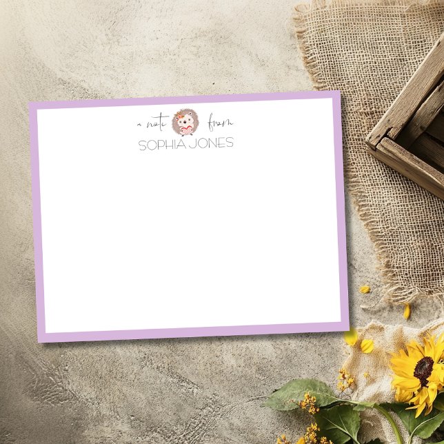 Convite Lilac Chic Hedgehog Stationery Note Card (Criador carregado)