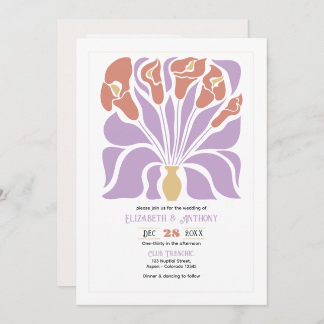 Convite Lilac & Clay Rose Abstract Floral Boho Wedding (Frente/Verso)