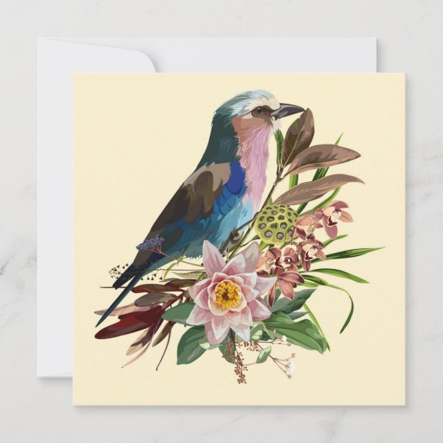 Convite Lilac festejou o Roller bird. Disposições tropicai (Frente)