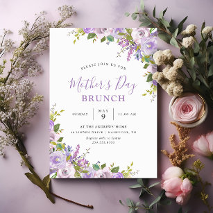 Convite Lilac Floral Dia de as mães Brunch Party
