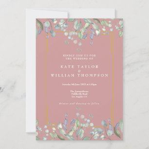 Convite Lilac Floral Elegante Rosa Pó Casamento Tudo Em Um