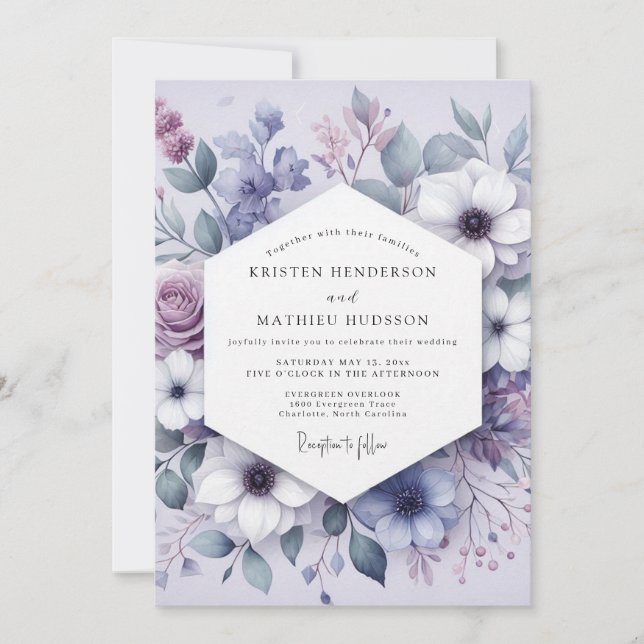 Convite Lilac Floral Meadow Romance Wedding (Frente)
