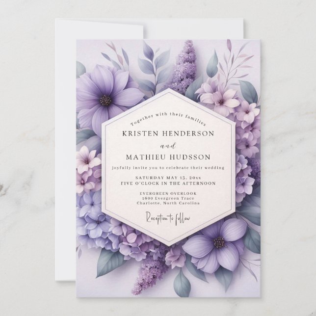 Convite Lilac Floral Meadow Wedding (Frente)