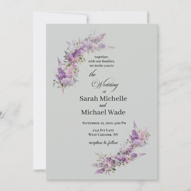 Convite Lilac Floral Wedding Invitation (Frente)