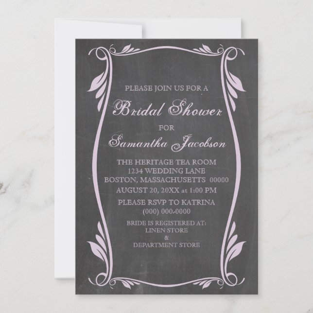 Convite Lilac Flourish Chalkboard Invite (Frente)