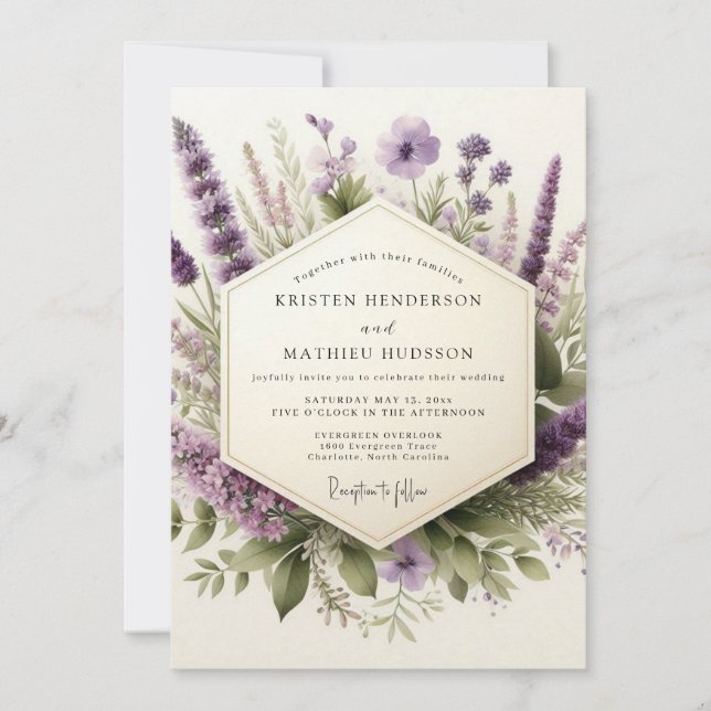 Convite Lilac Gentle Wildflower Wedding (Frente)