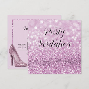 Convite Lilac Glitter Bokeh e Stilettos Aniversário