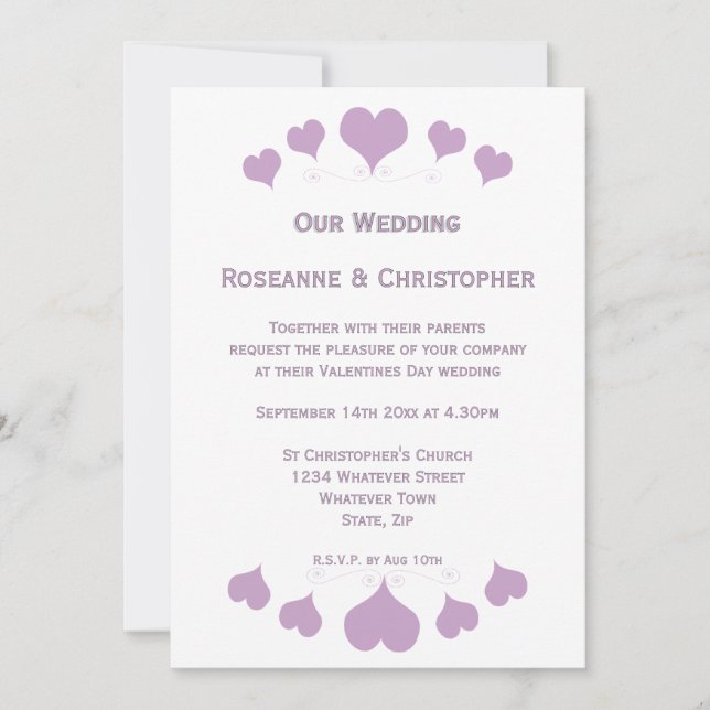 Convite Lilac Hearts Design Wedding (Frente)