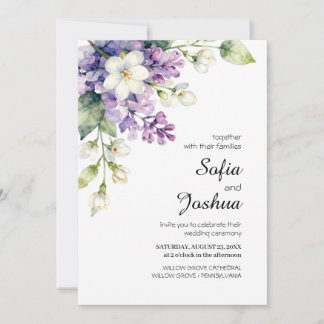 Convite Lilac Jasmine Flower Watercolor Minimalist Wedding