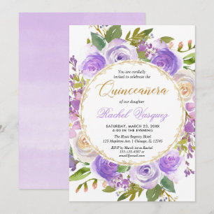 Convite Lilac lavanda floral de Quinceanera