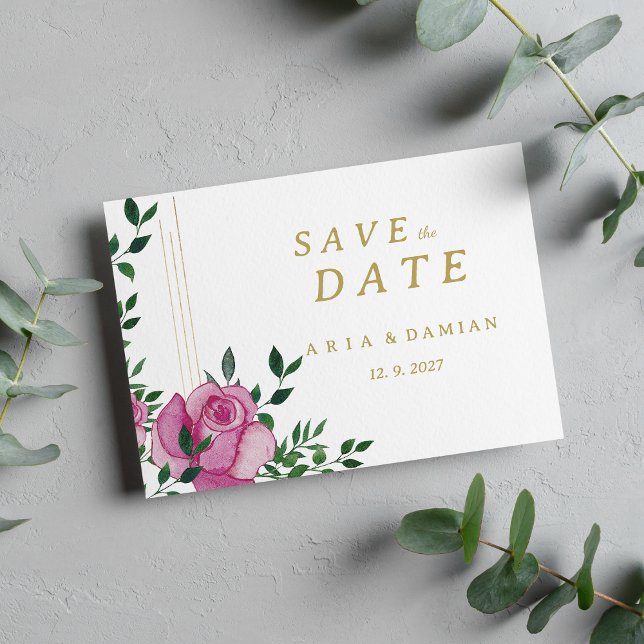 Convite Lilac Lilac verde ouro floral Salvar a Data (Watercolor lilac green gold floral Save the Date )