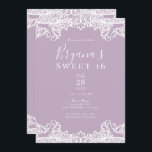 Convite Lilac Mauve & White Lace Elegant Sweet 16 Party<br><div class="desc">Personalizar para qualquer evento</div>