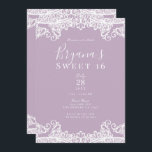 Convite Lilac Mauve & White Lace Elegant Sweet 16 Party<br><div class="desc">Personalizar para qualquer evento</div>