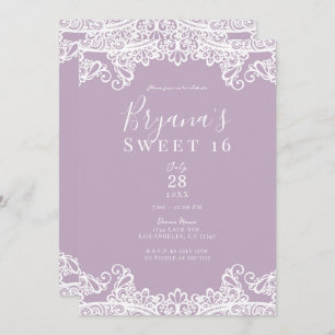 Convite Lilac Mauve & White Lace Elegant Sweet 16 Party