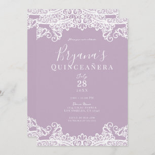 Convite Lilac Mauve & White Lace Elegante Quinceañera