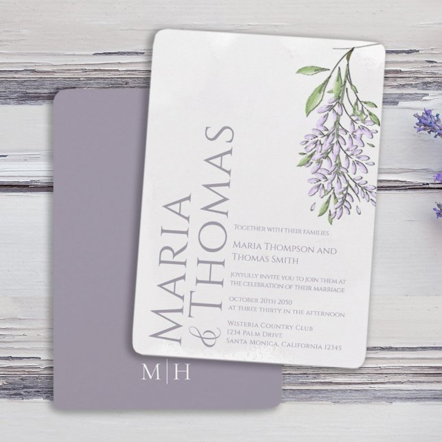 Convite Lilac Moderno Elegante Aquarela Floral (Elegant lilac lavender wisteria floral flower wedding invitations. )