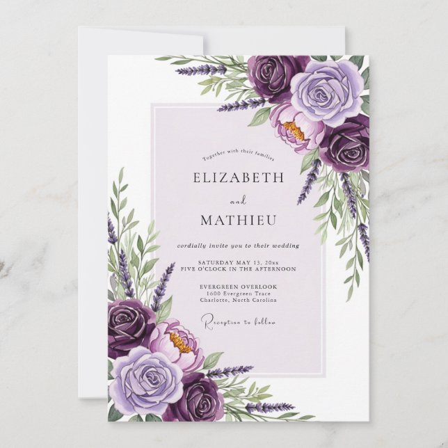 Convite Lilac Ornate Floral Wedding (Frente)