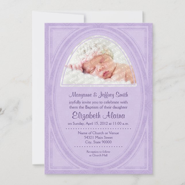 Convite Lilac Oval Baptism (Frente)