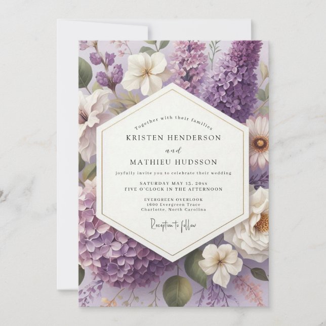 Convite Lilac Painterly Blossom Wedding (Frente)