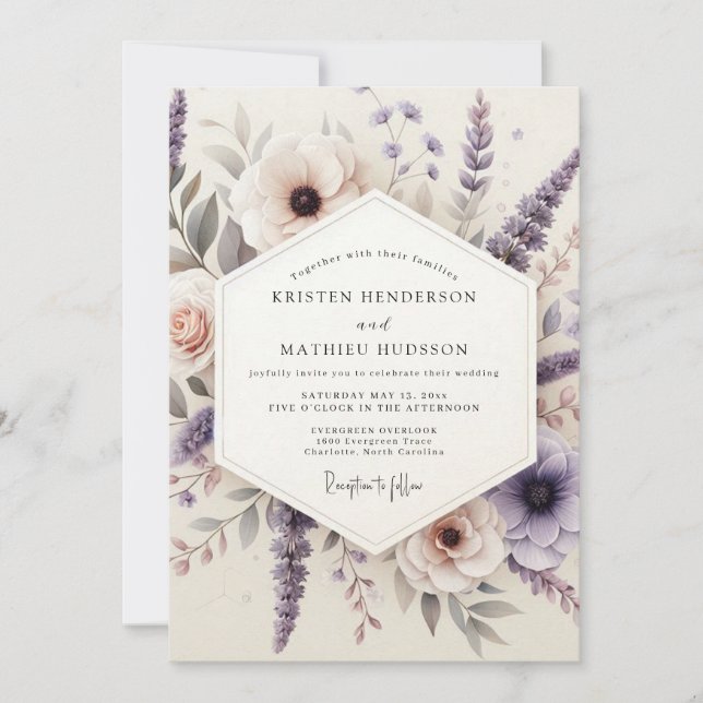 Convite Lilac Painterly Meadow Wedding (Frente)