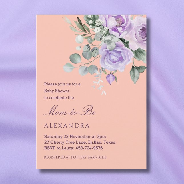 Convite Lilac Peach Floral Peony Baby Shower (Criador carregado)
