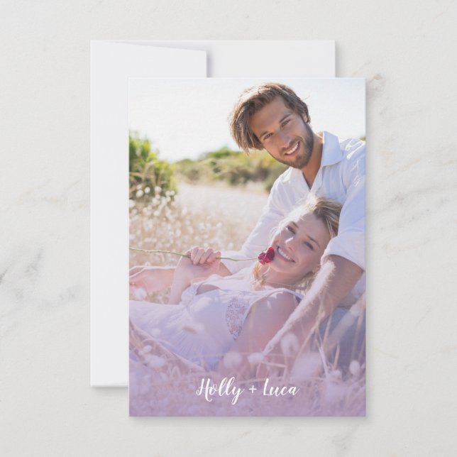 Convite Lilac Pink Trendy Transparency Effect Photo Couple (Frente)