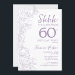 Convite Lilac Purpl White Botanical Surprise 60th Birthday<br><div class="desc">Lilac Purple White Botanical Surprise 60th Aniversário. A design feminina moderna minimalista apresenta sotaques botânicos e letra de script de tipografia. Simples cartão de convite floral perfeito para uma festa surpresa na moda.</div>