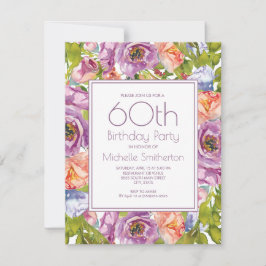 Convite Lilac Purple Floral 60th Birthday Women