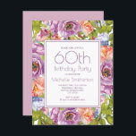 Convite Lilac Purple Floral 60th Birthday Women<br><div class="desc">Lilac roxo e cor-de-água cor-de-rosa lindíssima,  convite de aniversário botânico floral 60º para mulheres. Entre em contato conosco para obter ajuda sobre a personalização ou produtos correspondentes.</div>