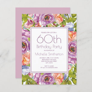 Convite Lilac Purple Floral 60th Birthday Women