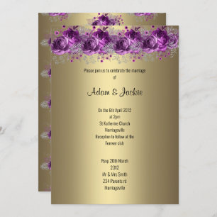Convite Lilac Purple floral, Dourado moderno, CASAMENTO EL