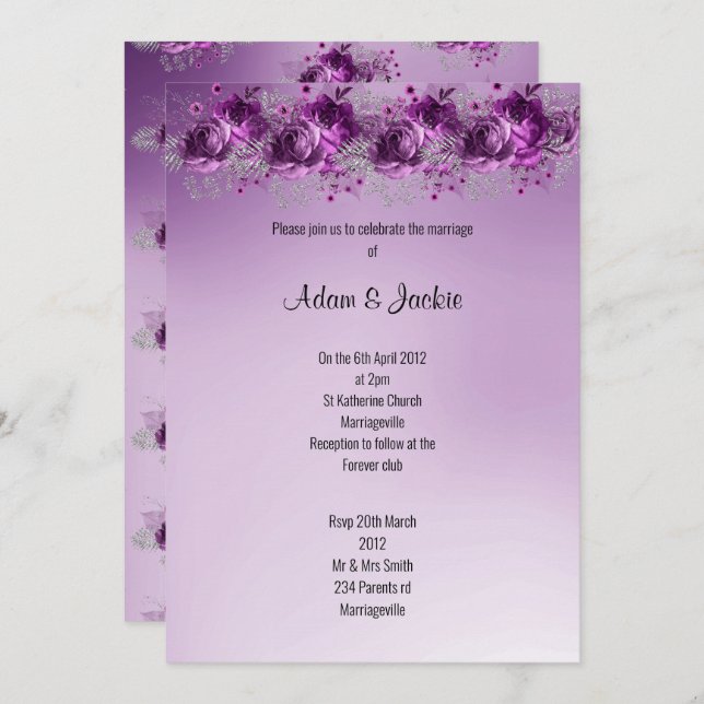 Convite Lilac Purple floral, moderno CASAMENTO ELEGANTE (Frente/Verso)