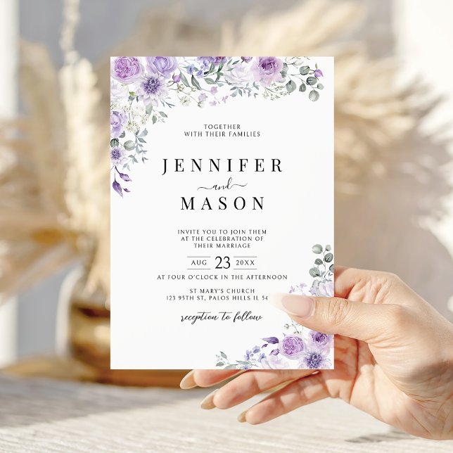Convite Lilac Purple Lavender Floral Wedding Invitation (Criador carregado)