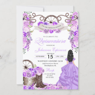 Convite Lilac Purple Western Ranchero Quinceanera