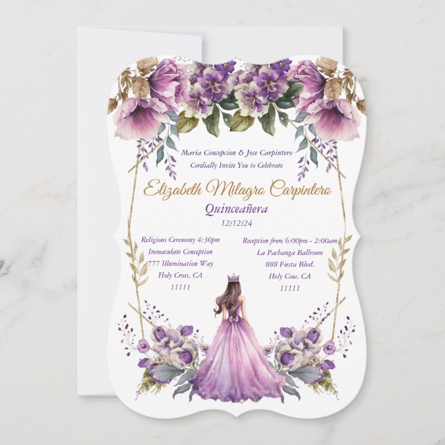 Convite Lilac Quinceañera (Frente)