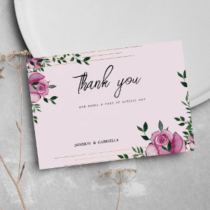 Convite Lilac rosa floral de ouro verde aquarela Obrigado