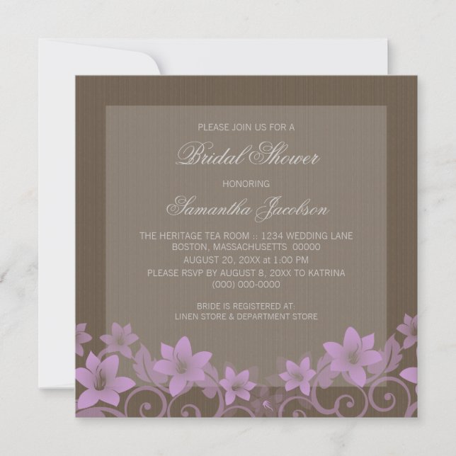 Convite Lilac Rustic Floral Chá de panela Invite (Frente)