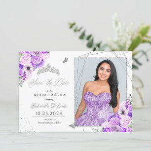 Convite Lilac Silver Quinceañera Guarde A Data
