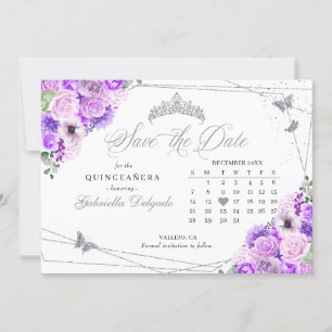 Convite Lilac & Silver Quinceañera Guardem A Data