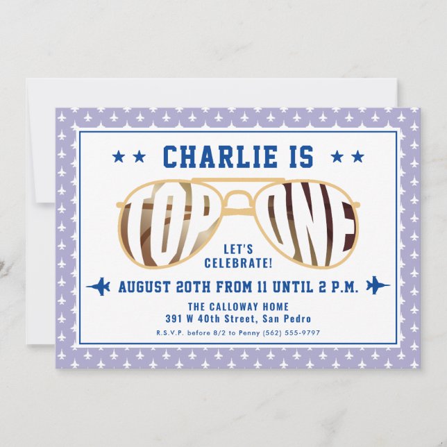 Convite Lilac TopOne Fighter Pilot Pensou no Primeiro Aniv (Frente)