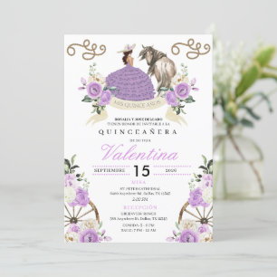 Convite Lilac Western Fairytale Wagon Wheels Quinceañera