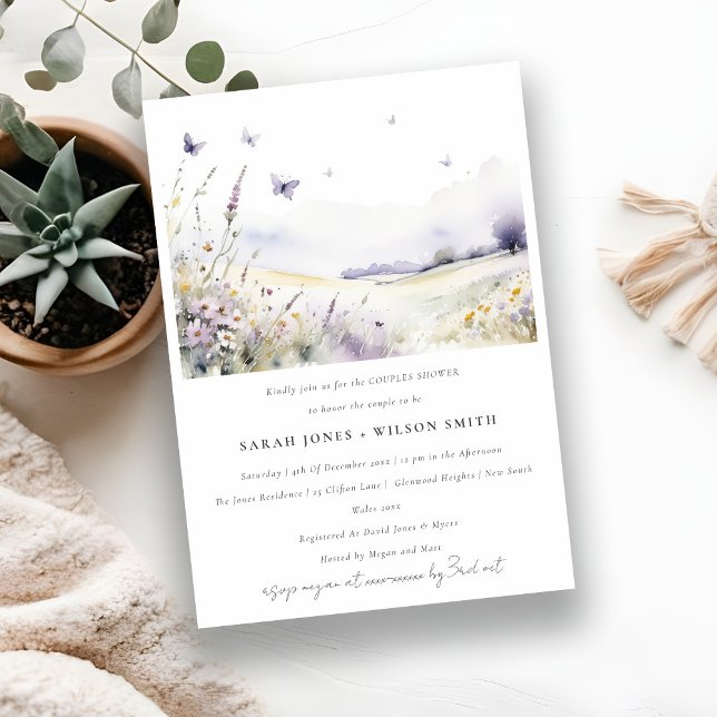 Convite Lilac Wildflower Butterfly Casal Chá (Criador carregado)