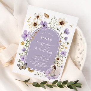 Convite Lilac Wildflower Fairy First Birday Garden Party
