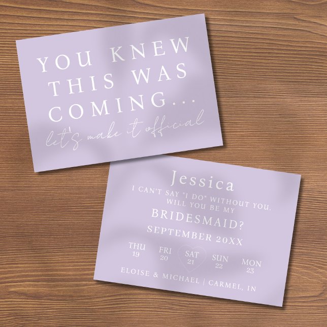 Convite Lilac Will You Be My Bridesmaid Proposal Card (Pop the question to your bridal party with this Will You Be My Bridesmaid Proposal Card! )