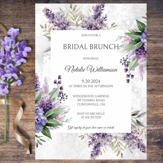 Convite Lilacs e Heather no Brunch Bridal Branco Marmoread (Criador carregado)