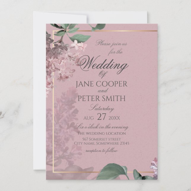 Convite Lilacs floral Wedding Invitation (Frente)