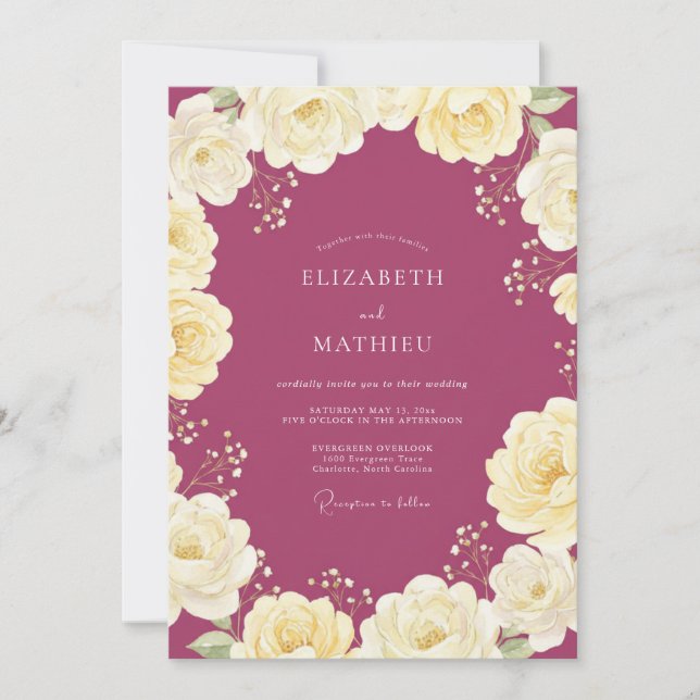 Convite Lilás Creme Ranunculus Eucalipto Casamento (Frente)