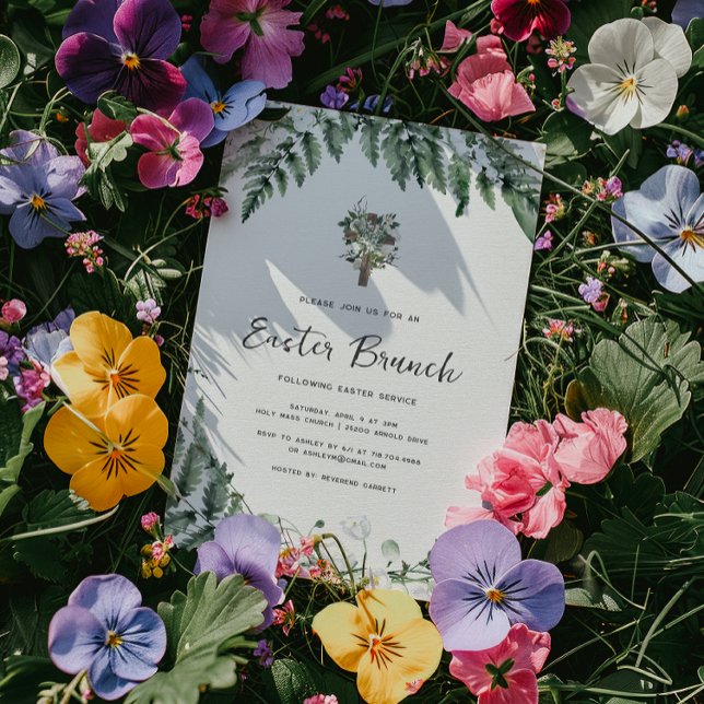 Convite Lilás do Vale em Verde | Cruz Rústica de Páscoa (Criador carregado)