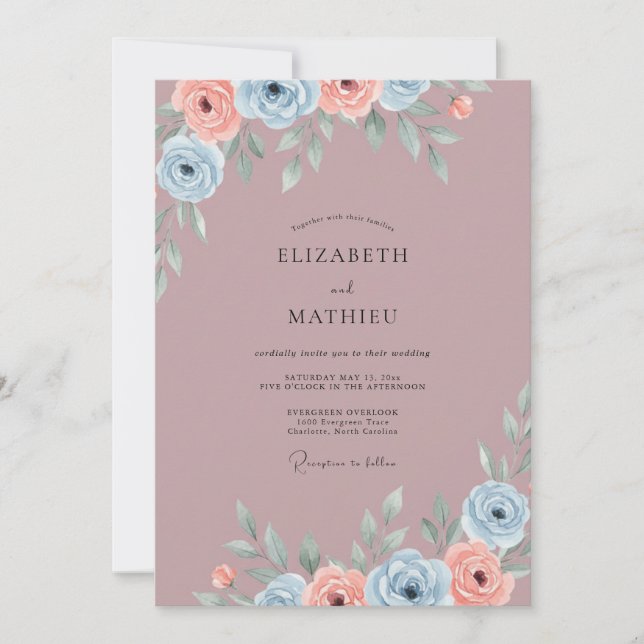 Convite Lilás Ranunculus Roxo Eucalipto Weddi (Frente)